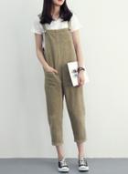 Oasap Fashion Solid Loose Suspender Trousers Corduroy Jumpsuit