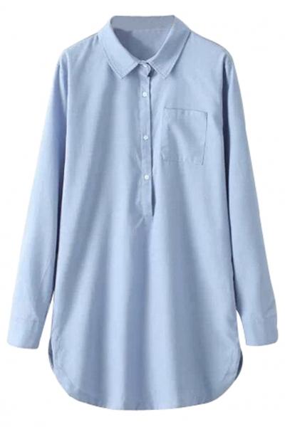 Oasap Chic-street Light Blue Long Shirt