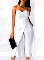 Oasap Fashion Solid Strapless Wide Leg Cropped Jumpsuit