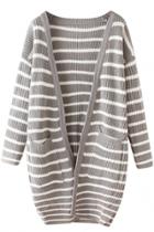Oasap Stylish Striped Patch Pocket Cardigan