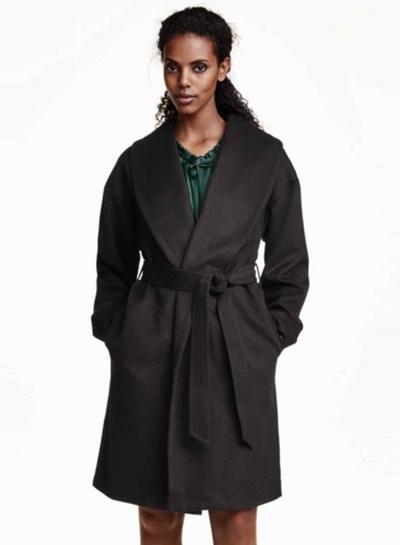 Oasap Women's Shawl Neck Tie Waist Woolen Coat