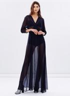 Oasap V Neck Semi-sheer Mesh Party Maxi Dress
