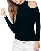 Oasap Women's Ribbed Long Sleeve Cut Out Shoulder Knitted Sweater