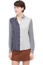 Oasap Chic Striped Patchwork Button Down Blouse