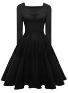 Oasap Women's Fashion Square Neck Long Sleeve A-line Dress