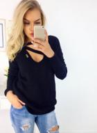 Oasap V Neck Solid Loose Fit Knit Tee