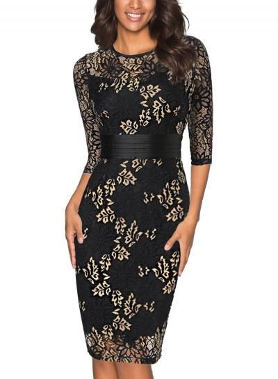 Oasap Round Neck Half Sleeve Lace Bodycon Dress
