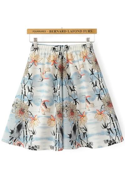 Oasap Chic Crane Print Skirt