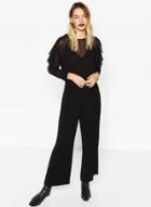 Oasap Round Neck Simple Solid Zip Back Layered Sleeve Jumpsuit