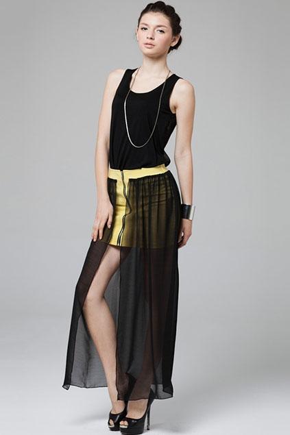 Oasap Contrast Chiffon Zipped Skirt