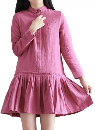 Oasap Women's Sweey Button Front Pleated A-line Dress