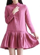 Oasap Women's Sweey Button Front Pleated A-line Dress