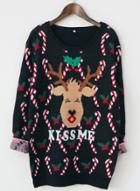 Oasap Cartoon Christmas Deer Loose Fit Knit Sweater