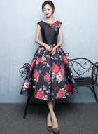 Oasap Elegant Sleeveless Floral A-line Evening Dress