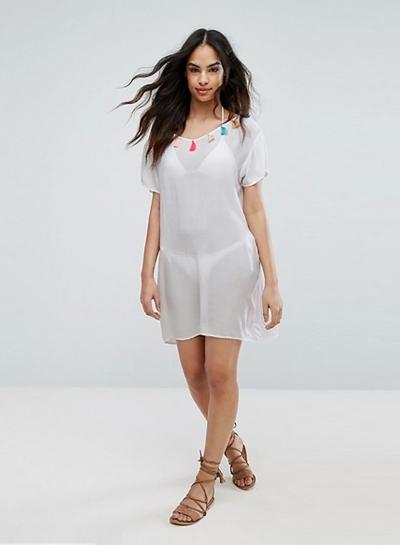 Oasap Lace-up Colorful Tassel Sheer Dress
