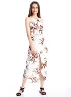 Oasap Slim Halter Off Shoulder Floral Print High Low Dress