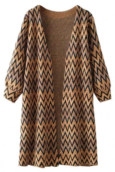 Oasap Casual Chevron Knitted Open Front Cardigan