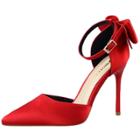 Oasap Ankle Strap Pointed Toe Back Bow Stiletto Sandals