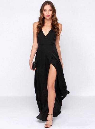 Oasap Off Shouler V Neck Maxi Slit Prom Dress