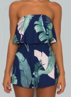 Oasap Strapless Flounce Hem Floral Printed Rompers