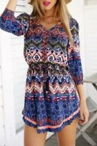 Oasap Vintage Mixed Print Long Sleeve Mini Dress