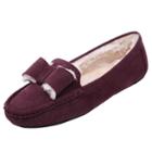 Oasap Suede Round Toe Solid Color Bow Flat Heels Fleece Shoes