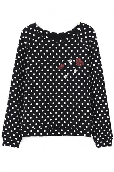 Oasap Bejeweled Polka Dot Raglan Sweatshirt