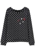 Oasap Bejeweled Polka Dot Raglan Sweatshirt