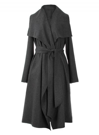 Oasap Solid Color Long Sleeve Winter Trench Coat With Belt