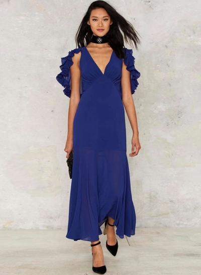 Oasap V Neck Sleeveless Cloak Maxi Evening Dress