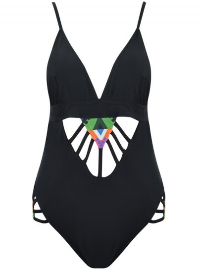 Oasap Women's Chic Graphic Hollow Out One Piece Swimsuit