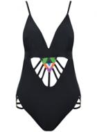Oasap Women's Chic Graphic Hollow Out One Piece Swimsuit