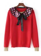 Oasap Peter Pan Collar Sequins Decoration Bows Sweaters