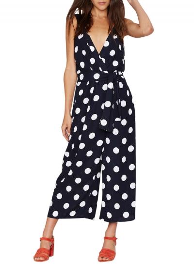Oasap Women's Fashion Deep V Neck Polka Dot Wide-leg Jumpsuit