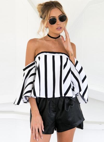 Oasap Striped Off Shoulder Flare Sleeve Blouse