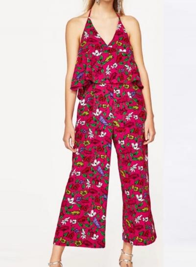 Oasap Floral Print Slim Slip Jumpsuit