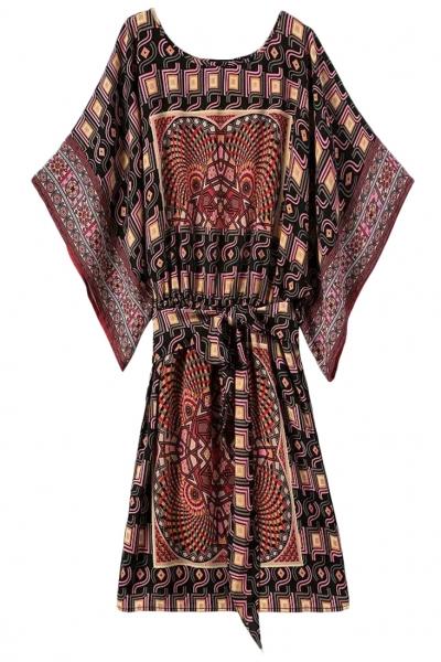 Oasap Fancy Batwing Sleeve Printed Mini Dress
