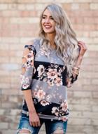 Oasap Off Shoulder Half Sleeve Floral Pullover Blouse