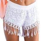 Oasap Women's Floral Lace Trim Shorts With Tasseled