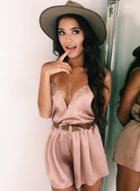 Oasap Exy V Neck Spaghetti Strap Criss Cross Short Rompers Jumpsuits