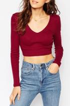 Oasap Simple V Neckline Crop Top