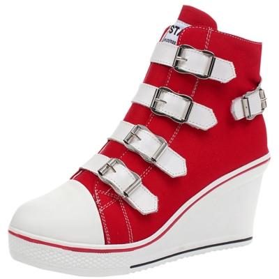 Oasap Women's Color Block Buckle Wedge Canvas Shoes