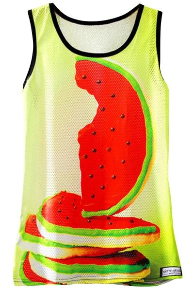 Oasap Cute Watermelon Print Eyelet Round Neck Sleeveless Tank