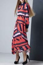 Oasap Fashion Asymmetrical Geometric Print Collared Dress