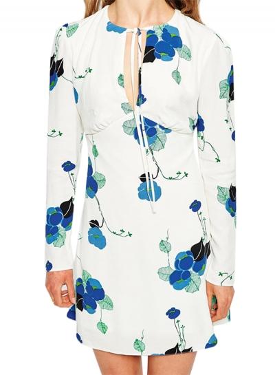 Oasap Women's Floral Print Lace Up Front Mini Dress