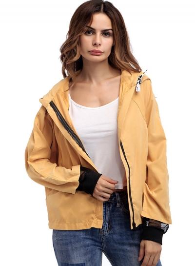 Oasap Solid Color Long Sleeve Zipper Hooded Coat