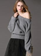 Oasap Slash Neck Knitted Long Sleeve Pullover Sweater