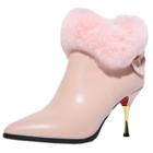 Oasap Pointed Toe Stiletto Heels Faux Fur Leather Ankle Boots