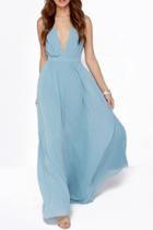 Oasap Vintage Plunging V Neckline Back Cut-out Maxi Chiffon Dress