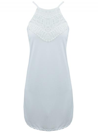 Oasap Women's Lace Crochet Paneled Halter Backless Mini Dress